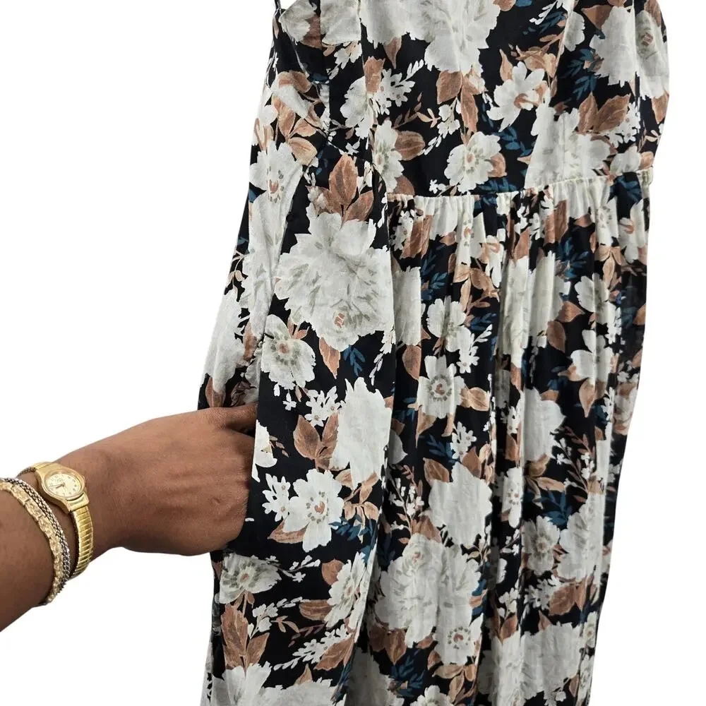 Abercrombie Fitch Cottage Boho Garden Babydoll Cotton Floral Tiered Maxi Dress L